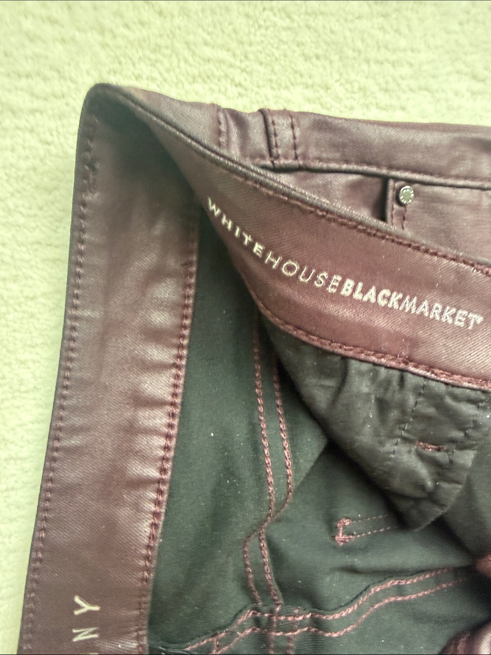 White House Black Market Women's Skinny Faux Leather Pants in Burgundy - Picture 2 of 4
